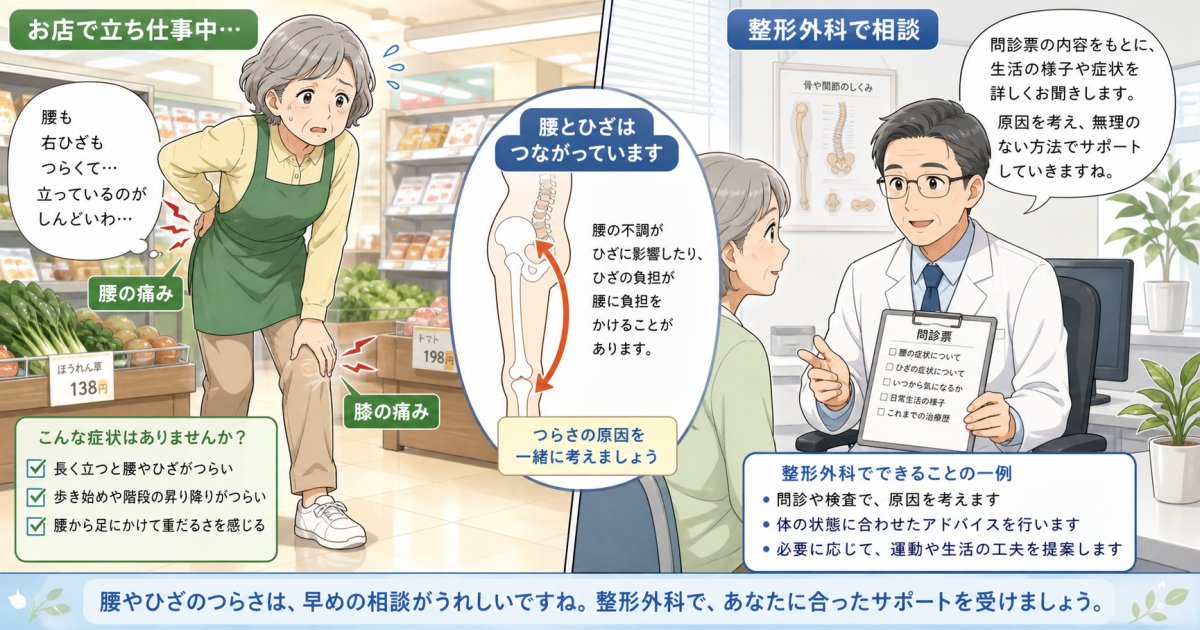 腰痛と膝痛が同時に起きる原因は？整形外科受診時に伝えるべきこと