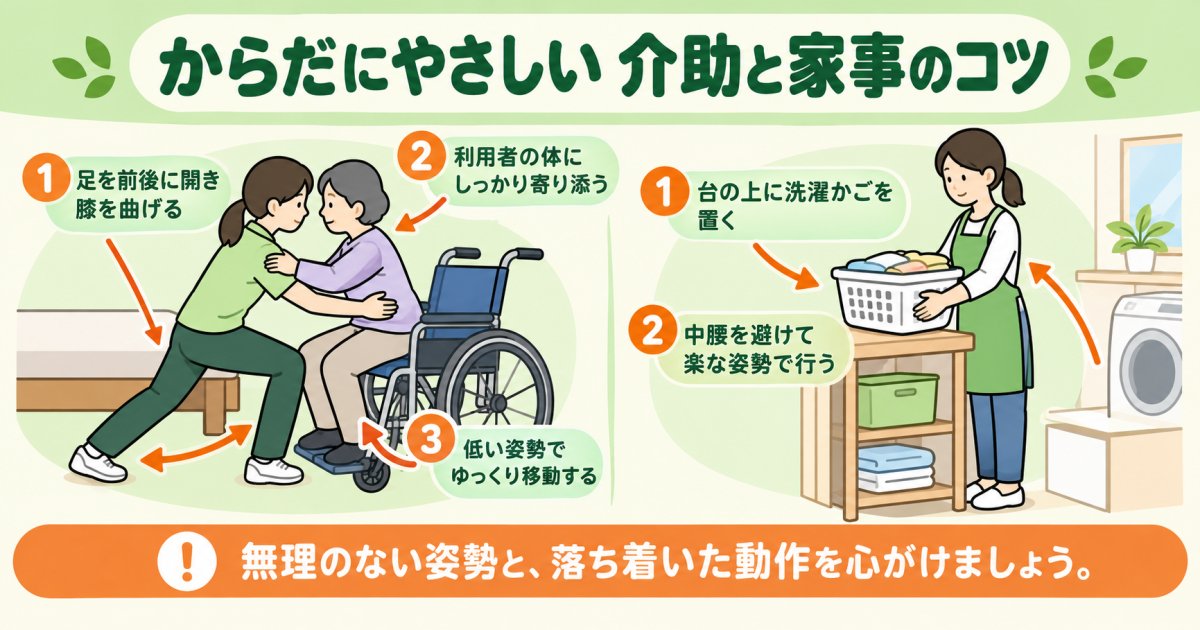 介護・家事の動作でぎっくり腰を招きやすい場面と防ぎ方