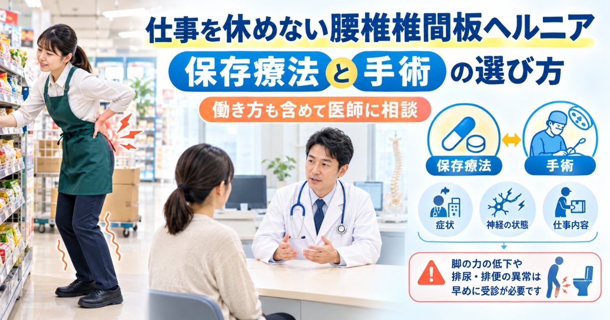 仕事を休めない腰椎椎間板ヘルニア｜保存療法と手術の選び方